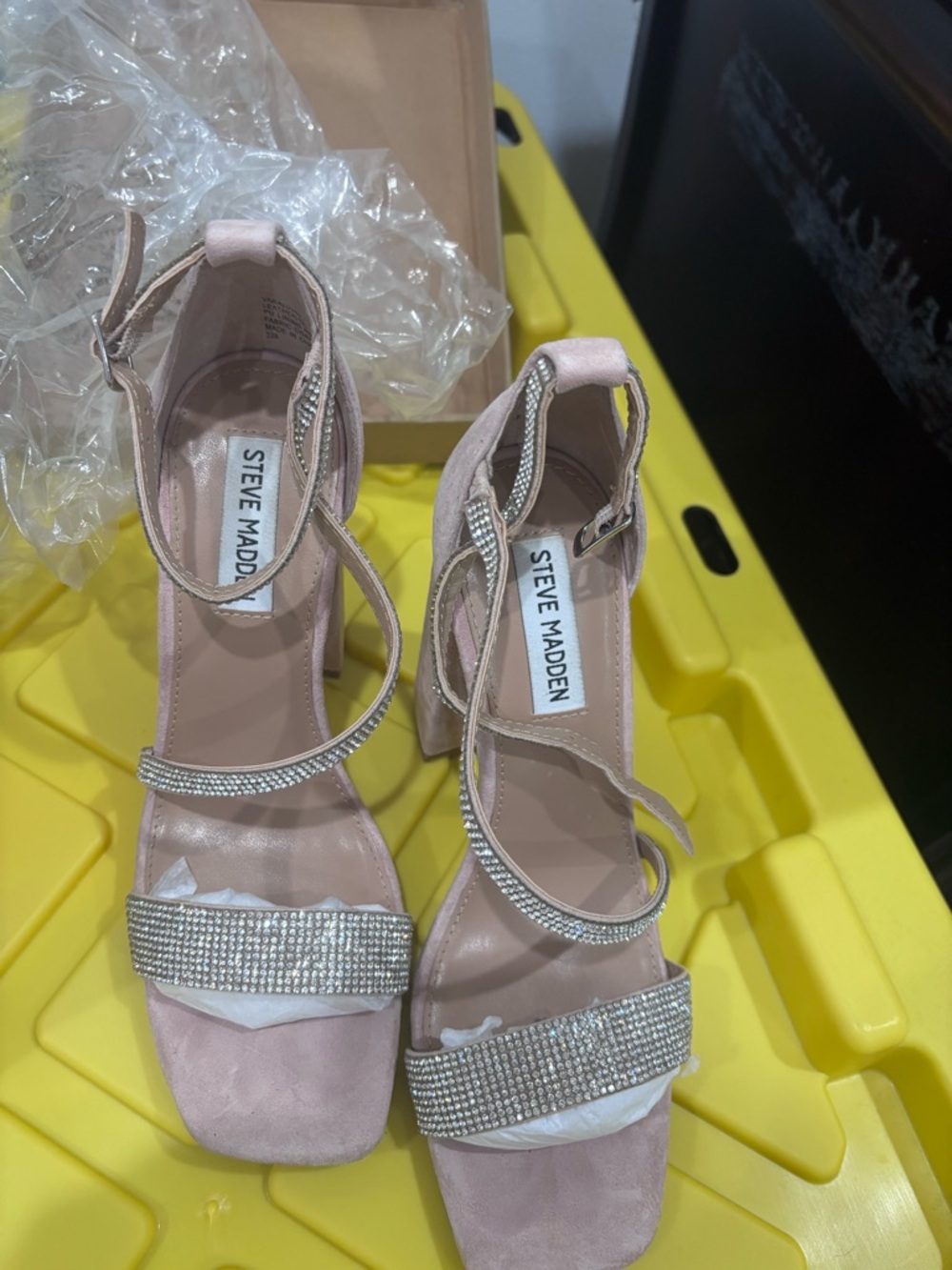 Steve Madden VARALI NUDE Crystal Strappy Block Heels